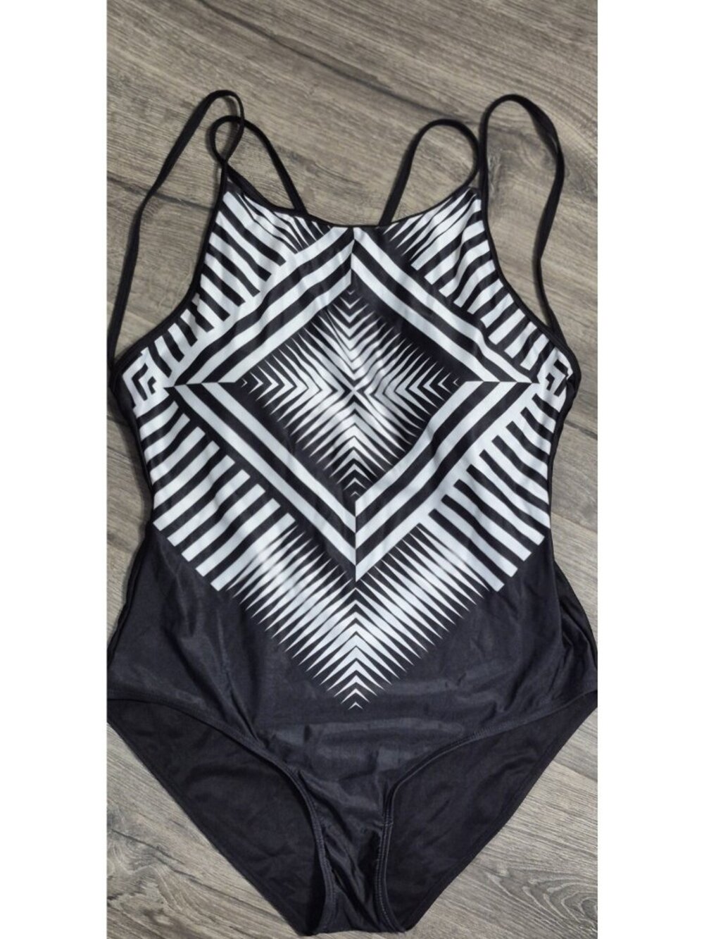 POO CHAI Black/White Geometrical One-piece Bathing Swimsuit Women's Size Large
